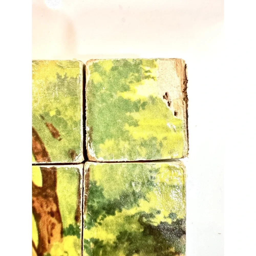 Vintage Farmhouse Wooden Picture Blocks Puzzle Chicken Horse Kitten‎ Cottagecore
